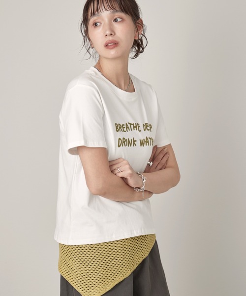 OFROOM(オフルーム)の「Logo Tee Knit Stole Set|ロゴTeeニットストールセット(Tシャツ/カットソー・レディース・ブラック/グリーン/ホワイト・FREE)」の5枚目の写真