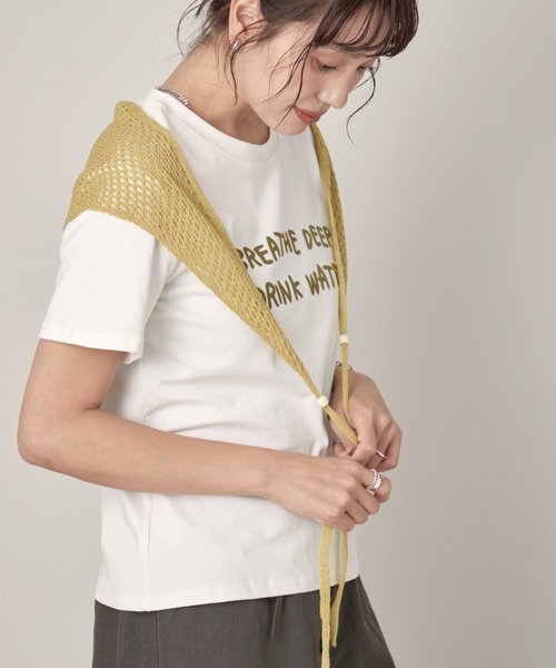OFROOM(オフルーム)の「Logo Tee Knit Stole Set|ロゴTeeニットストールセット(Tシャツ/カットソー・レディース・ブラック/グリーン/ホワイト・FREE)」の19枚目の写真