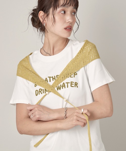 OFROOM(オフルーム)の「Logo Tee Knit Stole Set|ロゴTeeニットストールセット(Tシャツ/カットソー・レディース・ブラック/グリーン/ホワイト・FREE)」の20枚目の写真