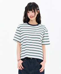 レディース 配色ストライプ 半袖Tシャツ-FBRG5869D01