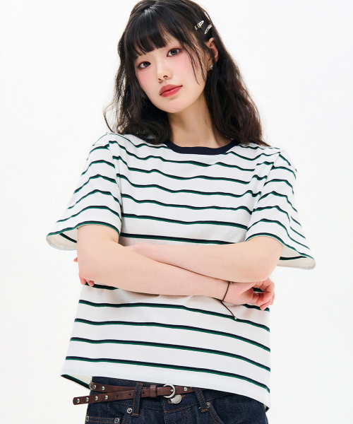 CHASECULT(チェイスカルト)の「レディース 配色ストライプ 半袖Tシャツ-FBRG5869D01(Tシャツ/カットソー・レディース・ホワイト・85/90)」の2枚目の写真
