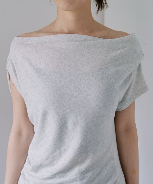 SHENERY（シーナリー）の「アシメネックTee（Tシャツ/カットソー・レディース・ブラック/ライトグレー・FREE）」の14枚目の写真