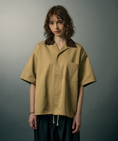 WETTEMPT（ウィテンプト）の「FAUX SUEDE COLLAR TWILL S/S SHIRT / フェイクスエードカラーツイルS/Sシャツ（シャツ/ブラウス・メンズ・ブラック/ベージュ・LARGE/MEDIUM/SMALL）」の3枚目の写真