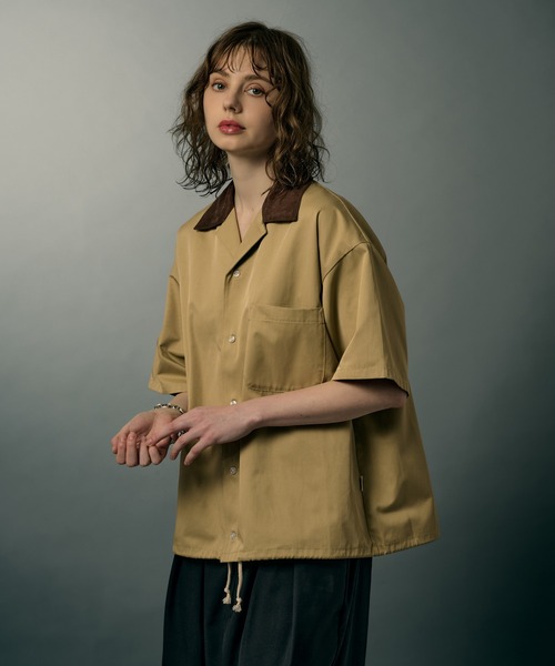 WETTEMPT（ウィテンプト）の「FAUX SUEDE COLLAR TWILL S/S SHIRT / フェイクスエードカラーツイルS/Sシャツ（シャツ/ブラウス・メンズ・ブラック/ベージュ・LARGE/MEDIUM/SMALL）」の4枚目の写真