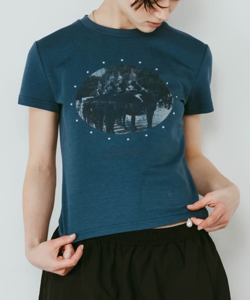 Knuth Marf(クヌースマーフ)の「【Knuth Marf】クヌースマーフ studded compact tee(Tシャツ/カットソー・レディース・ブルー/アイボリー/チャコールグレー・FREE)」の2枚目の写真