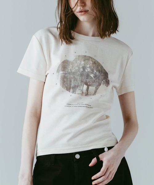 Knuth Marf(クヌースマーフ)の「【Knuth Marf】クヌースマーフ studded compact tee(Tシャツ/カットソー・レディース・ブルー/アイボリー/チャコールグレー・FREE)」の3枚目の写真
