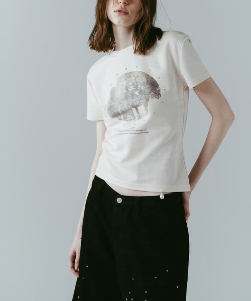 Knuth Marf(クヌースマーフ)の「【Knuth Marf】クヌースマーフ studded compact tee(Tシャツ/カットソー・レディース・ブルー/アイボリー/チャコールグレー・FREE)」の4枚目の写真