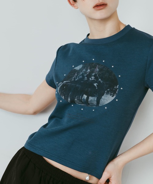 Knuth Marf(クヌースマーフ)の「【Knuth Marf】クヌースマーフ studded compact tee(Tシャツ/カットソー・レディース・ブルー/アイボリー/チャコールグレー・FREE)」の8枚目の写真