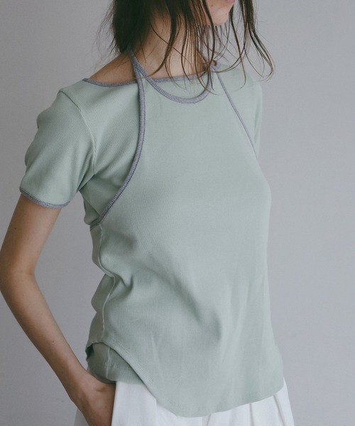 MANOF(マノフ)の「BICOLLAR LAYERED TOPS(Tシャツ/カットソー・レディース・グレー/グリーン/ブラウン・F)」の7枚目の写真