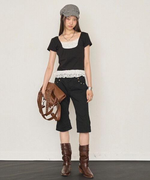 WHO'S WHO gallery(フーズフーギャラリー)の「レースレイヤードトップス(Tシャツ/カットソー・レディース・ブラック/パープル/サックスブルー・FREE)」の9枚目の写真