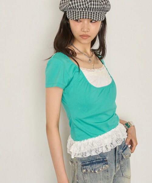 WHO'S WHO gallery(フーズフーギャラリー)の「レースレイヤードトップス(Tシャツ/カットソー・レディース・ブラック/パープル/サックスブルー・FREE)」の11枚目の写真
