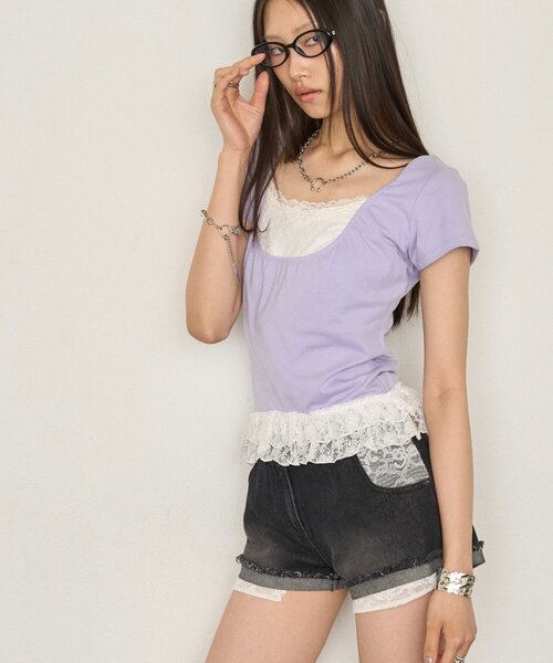WHO'S WHO gallery(フーズフーギャラリー)の「レースレイヤードトップス(Tシャツ/カットソー・レディース・ブラック/パープル/サックスブルー・FREE)」の19枚目の写真