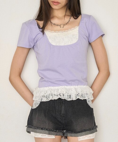 WHO'S WHO gallery(フーズフーギャラリー)の「レースレイヤードトップス(Tシャツ/カットソー・レディース・ブラック/パープル/サックスブルー・FREE)」の20枚目の写真