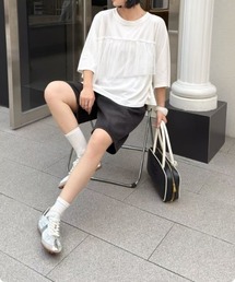 [韓国ファッション] チュールレイヤード アシンメトリーTシャツ