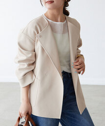 美品】SLOBE IENA ボンディングノーカラーブルゾン ベージュ F