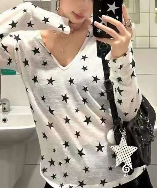 DIAVEL(ディアベル)の「星柄フード付きトップス 冷房や日焼け対策(Tシャツ/カットソー・レディース・ホワイト・M)」の9枚目の写真