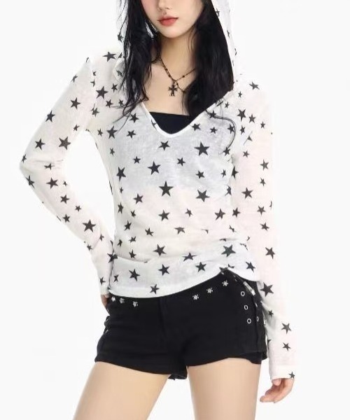 DIAVEL(ディアベル)の「星柄フード付きトップス 冷房や日焼け対策(Tシャツ/カットソー・レディース・ホワイト・M)」の15枚目の写真