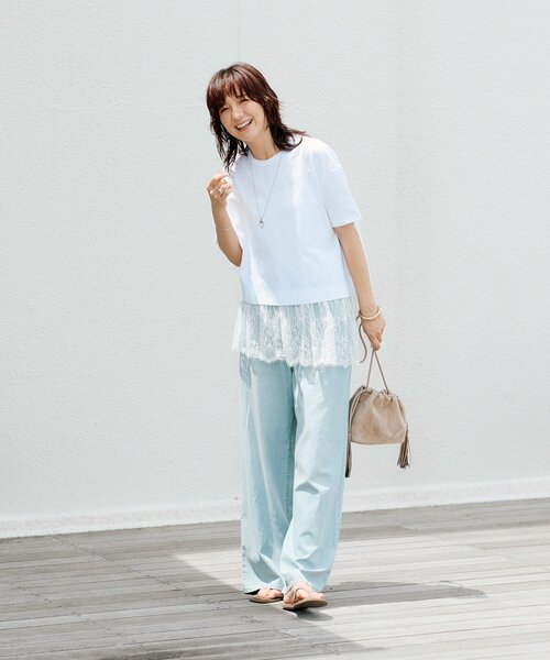 RIVE DROITE(リヴドロワ)の「【A・MONN】【手洗い可/セットアップ可/ウエストゴム】ライトワイドデニム(デニムパンツ・レディース・サックスブルー/ブルー・38/40/36)」の9枚目の写真