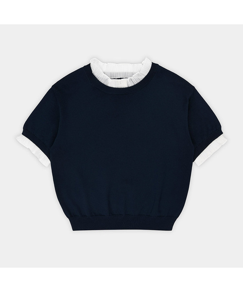 PIGMENT(ピグメント)の「サマー レース フリル ニット (ZYSW260203)(ニット/セーター・レディース・ネイビー/ピンク・FREE)」の2枚目の写真