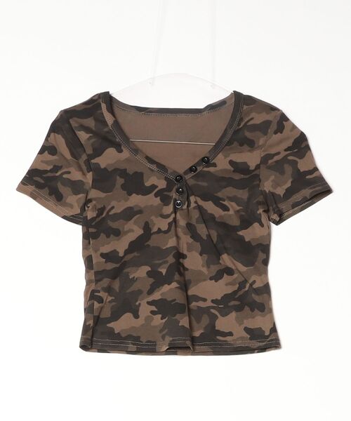 tinkerend(ティンカーエンド)の「Henley Neck Camouflage Mini T-shirt / ヘンリーネックカモフラージュミニTシャツ(Tシャツ/カットソー・レディース・カモフラージュ・FREE)」の12枚目の写真