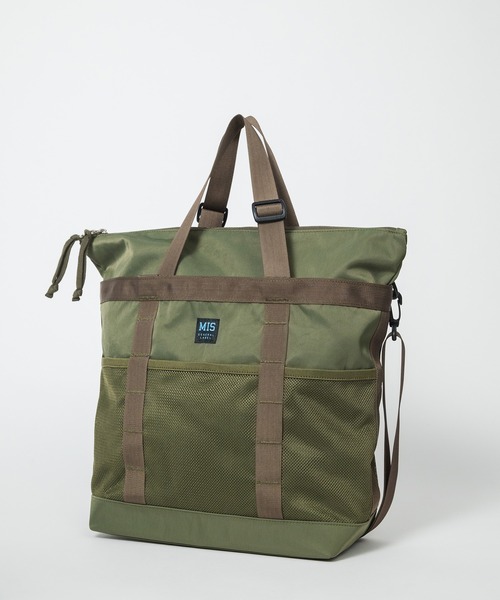 MIS(エムアイエス)の「MESH POCKET TOTE BAG(トートバッグ・メンズ・ブラック/オリーブ・ONESIZE)」の4枚目の写真