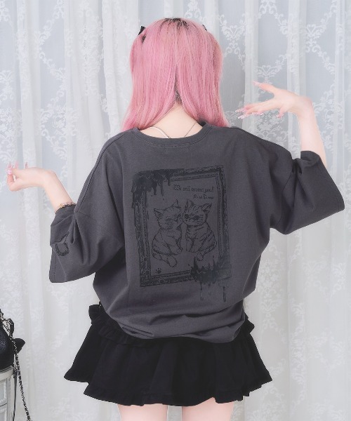 nyanMe(ニャンミー)の「猫猫てぃしゃつ(Tシャツ/カットソー・レディース・ホワイト/ブラック/チャコール・FREE)」の12枚目の写真