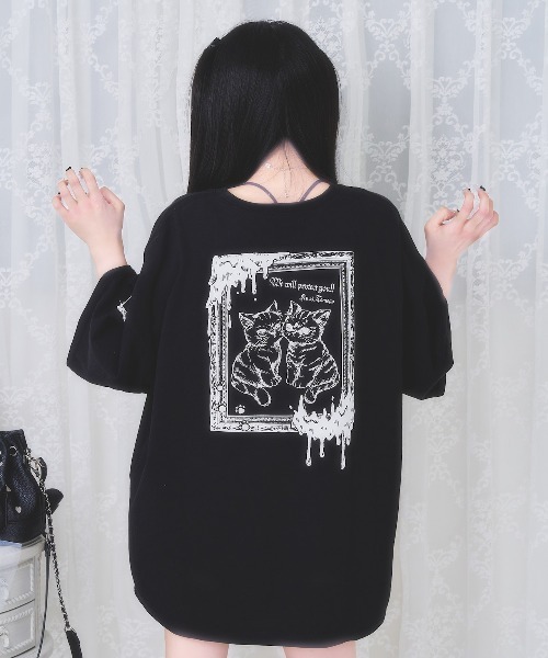 nyanMe(ニャンミー)の「猫猫てぃしゃつ(Tシャツ/カットソー・レディース・ホワイト/ブラック/チャコール・FREE)」の9枚目の写真