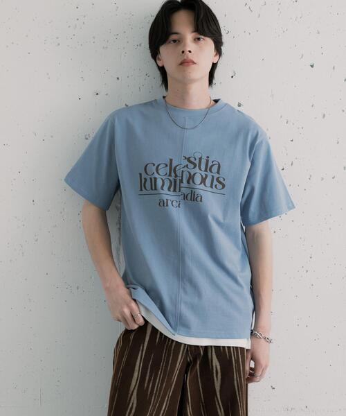 SENSE OF PLACE by URBAN RESEARCH(センスオブプレイスバイアーバンリサーチ)の「アシメグラフィックショートスリーブTシャツ(Tシャツ/カットソー・メンズ・イエロー/グレー/ブルー・MEDIUM/LARGE)」の2枚目の写真