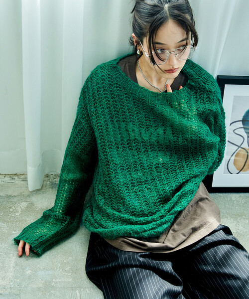 FREAK'S STORE（フリークスストア）の「モヘア混　アルパカ ローゲージニット/ルーズニットプルオーバー（ニット/セーター・レディース・ピンク/グリーン/チャコール・ﾌﾘ-）」の3枚目の写真