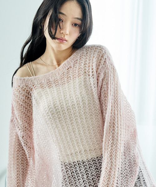 FREAK'S STORE（フリークスストア）の「モヘア混　アルパカ ローゲージニット/ルーズニットプルオーバー（ニット/セーター・レディース・ピンク/グリーン/チャコール・ﾌﾘ-）」の18枚目の写真