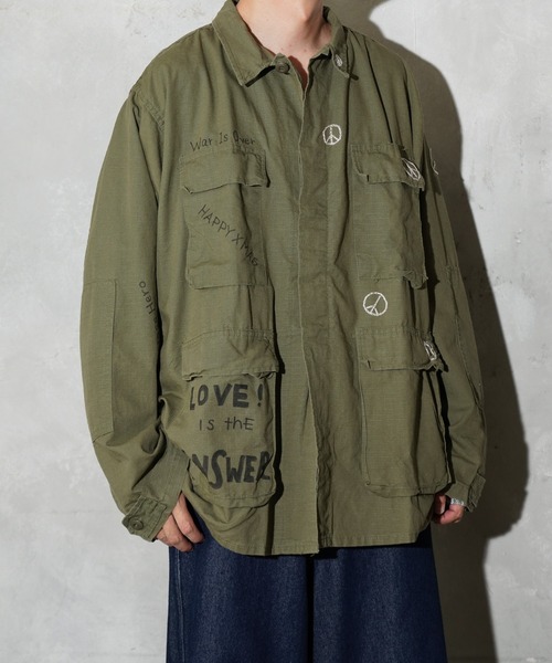 THRIFTY LOOK(スリフティールック)の「THRIFTY LOOK / スリフティールック DOODLE US MADE BDU JACKET COTTON RIPSTOP LONG BDUジャケット リメイク(ミリタリージャケット・メンズ・オリーブ・LARGE/X-LARGE)」の2枚目の写真