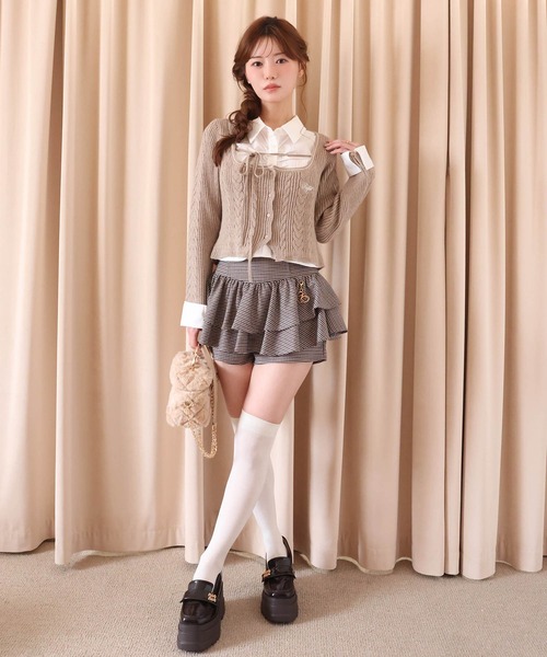 one after another NICE CLAUP（ワンアフターアナザーナイスクラップ）の「シャツドッキングケーブルニット（ニット/セーター・レディース・イエロー/ブラウン系その他/ブラック/ネイビー/ベージュ・FREE）」の12枚目の写真