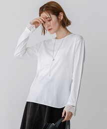 23区 L（ニジュウサンクオオキイサイズ）の「ナチュラルコットンベア 袖レース カットソー（Tシャツ/カットソー）」