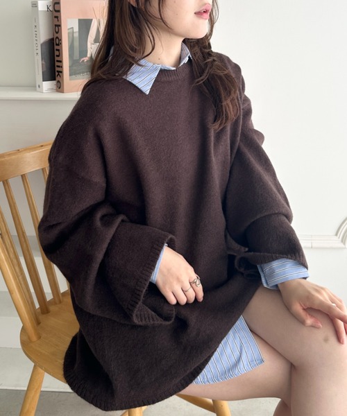 CLEA（クレア）の「選べるカラバリ！もちもちワイドスリーブニットプルオーバー（ニット/セーター・レディース・アイボリー/オレンジ/ブラック/レッド/ピンク/グレー/ブラウン・FREE）」の4枚目の写真