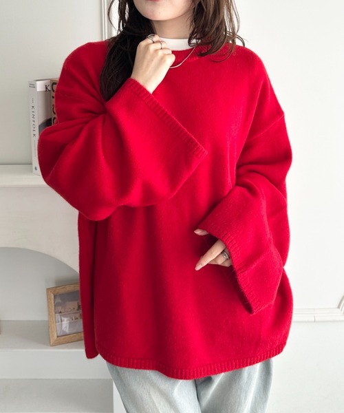 CLEA（クレア）の「選べるカラバリ！もちもちワイドスリーブニットプルオーバー（ニット/セーター・レディース・アイボリー/オレンジ/ブラック/レッド/ピンク/グレー/ブラウン・FREE）」の6枚目の写真