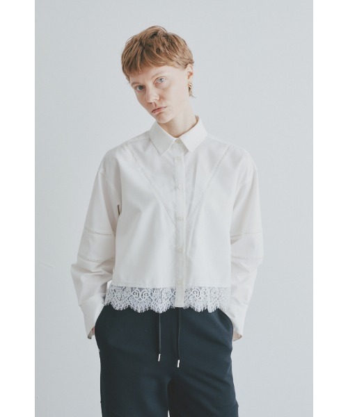 Muel Chic(ミュエルシック)の「Lilt lace shirt リルトレースシャツ(シャツ/ブラウス・レディース・ブラック/ストライプ/ホワイト・FREE)」の2枚目の写真