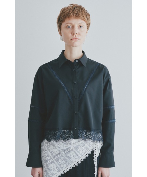 Muel Chic(ミュエルシック)の「Lilt lace shirt リルトレースシャツ(シャツ/ブラウス・レディース・ブラック/ストライプ/ホワイト・FREE)」の3枚目の写真