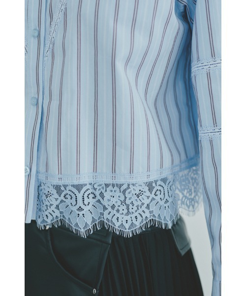 Muel Chic(ミュエルシック)の「Lilt lace shirt リルトレースシャツ(シャツ/ブラウス・レディース・ブラック/ストライプ/ホワイト・FREE)」の7枚目の写真
