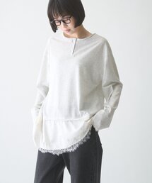 CIAOPANIC TYPY | ∴【前後2WAY】ヘンリーネックサテンレースドッキングシアースラブTee(Tシャツ/カットソー)