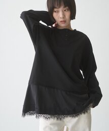 ∴【前後2WAY】ヘンリーネックサテンレースドッキングシアースラブTee