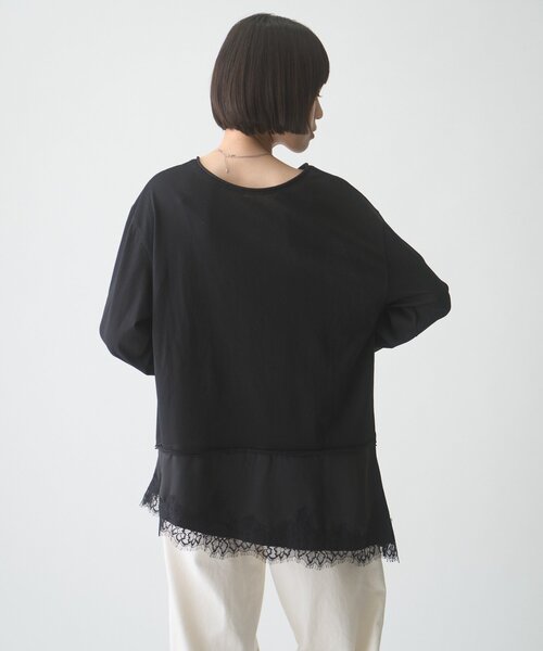 CIAOPANIC TYPY(チャオパニックティピー)の「∴【前後2WAY】ヘンリーネックサテンレースドッキングシアースラブTee(Tシャツ/カットソー・レディース・オフホワイト/ブラウン/ブラック・ONE SIZE)」の9枚目の写真