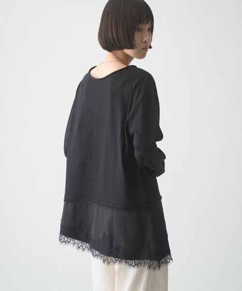 CIAOPANIC TYPY(チャオパニックティピー)の「∴【前後2WAY】ヘンリーネックサテンレースドッキングシアースラブTee(Tシャツ/カットソー・レディース・オフホワイト/ブラウン/ブラック・ONE SIZE)」の10枚目の写真