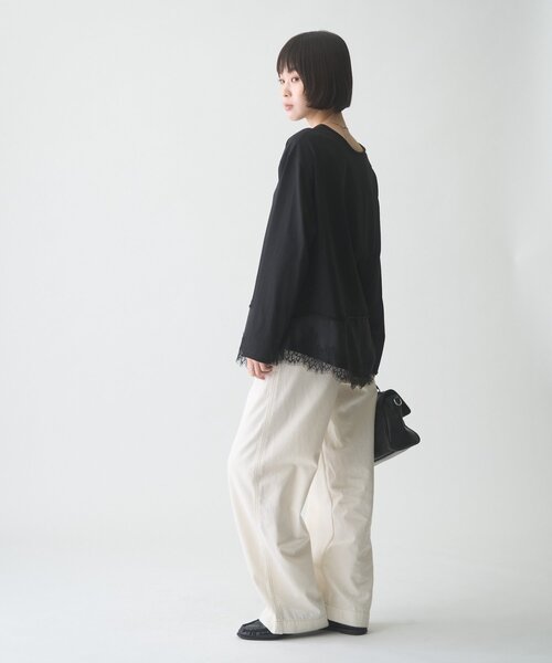 CIAOPANIC TYPY(チャオパニックティピー)の「∴【前後2WAY】ヘンリーネックサテンレースドッキングシアースラブTee(Tシャツ/カットソー・レディース・オフホワイト/ブラウン/ブラック・ONE SIZE)」の13枚目の写真