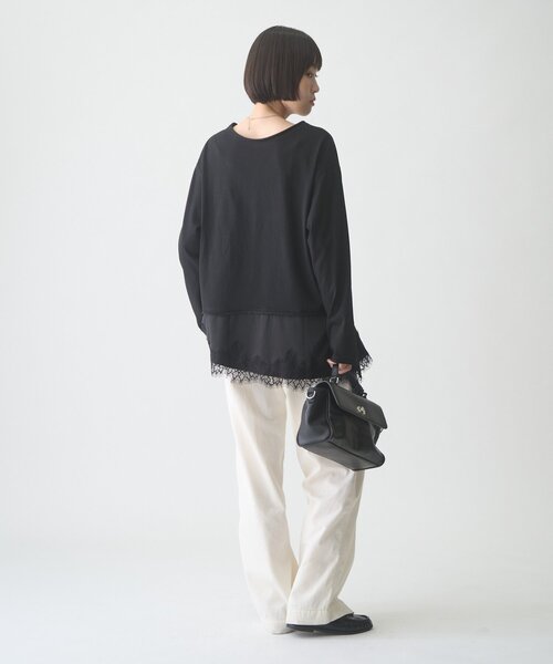 CIAOPANIC TYPY(チャオパニックティピー)の「∴【前後2WAY】ヘンリーネックサテンレースドッキングシアースラブTee(Tシャツ/カットソー・レディース・オフホワイト/ブラウン/ブラック・ONE SIZE)」の14枚目の写真