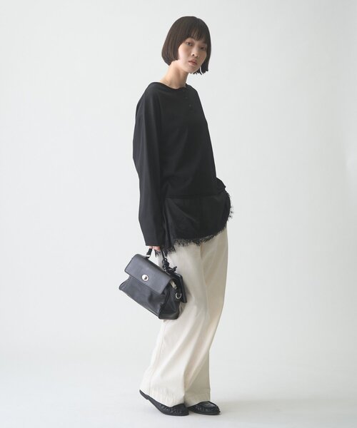 CIAOPANIC TYPY(チャオパニックティピー)の「∴【前後2WAY】ヘンリーネックサテンレースドッキングシアースラブTee(Tシャツ/カットソー・レディース・オフホワイト/ブラウン/ブラック・ONE SIZE)」の15枚目の写真