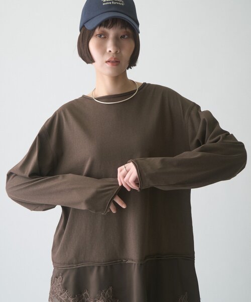 CIAOPANIC TYPY(チャオパニックティピー)の「∴【前後2WAY】ヘンリーネックサテンレースドッキングシアースラブTee(Tシャツ/カットソー・レディース・オフホワイト/ブラウン/ブラック・ONE SIZE)」の22枚目の写真