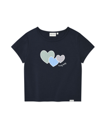 ウィメンズスリムベイビーフィットハート半袖Tシャツダークネイビー