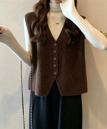 ニットベスト レディース Vネック 前開き レトロ 韓国 秋冬 トップス