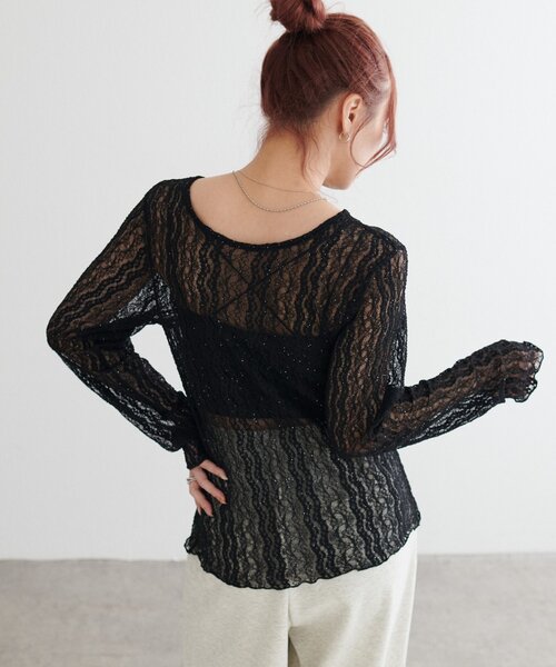 DISCOAT(ディスコート)の「【WEB限定】レースラメシアーヘンリーネックトップス(Tシャツ/カットソー・レディース・ホワイト/ブラック/ブラウン・FREE)」の19枚目の写真