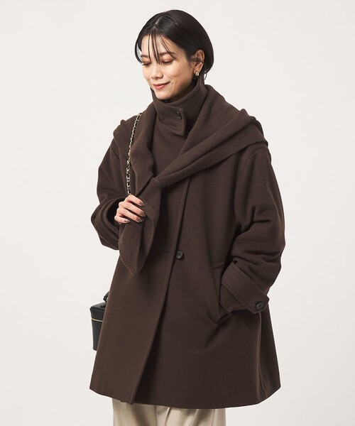 green label relaxing（グリーンレーベルリラクシング）の「［size SHORT/TALLあり］＜1_OF MINE＞スタンドカラー コート（その他アウター・レディース・ダークブラウン/ダークグレー/ナチュラル/モカ・SHORT/36/38/TALL）」の2枚目の写真